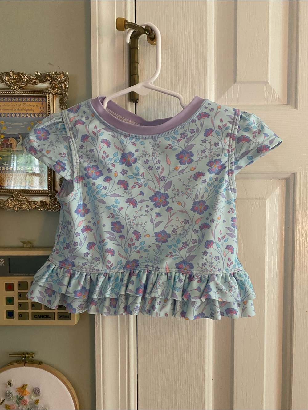 RUFFLEBUTTS - Baby Girl Fairytale Garden Cap Sleeve Ruffle Hem Swim Top Sz 6